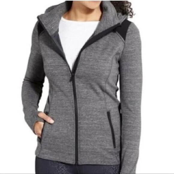 Athleta Stronger Hoodie Womens Small Gray Black Full Zip Activewear Jacket - Picture 2 of 10